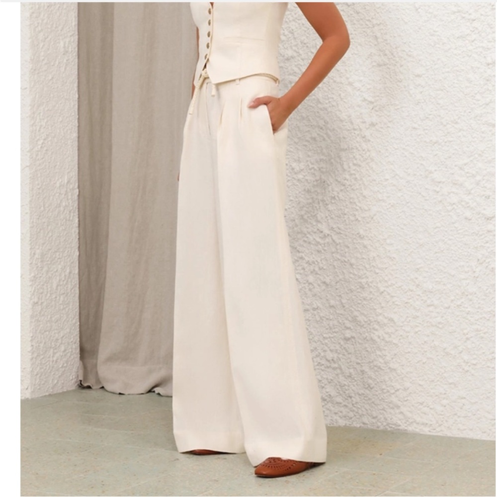 Zimmermann White Wide-Leg Linen Pants. Size 6